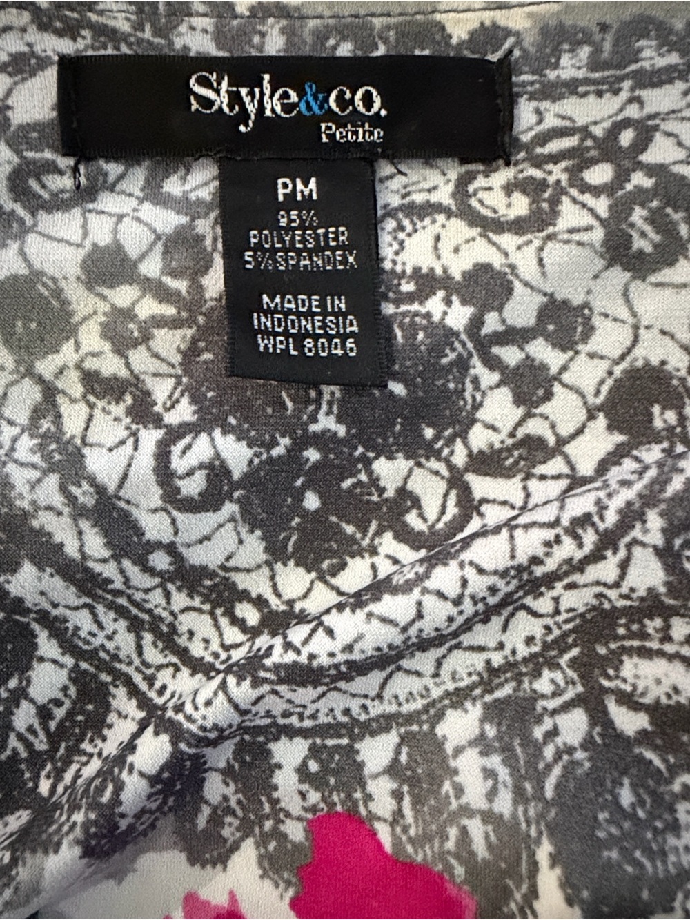 Style & Co. Petite Black, White and Pink Printed Women’s Blouse